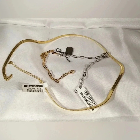 2 Necklaces. Gold Herringbone and Gold Open Link with CZ - Picture 2 of 4